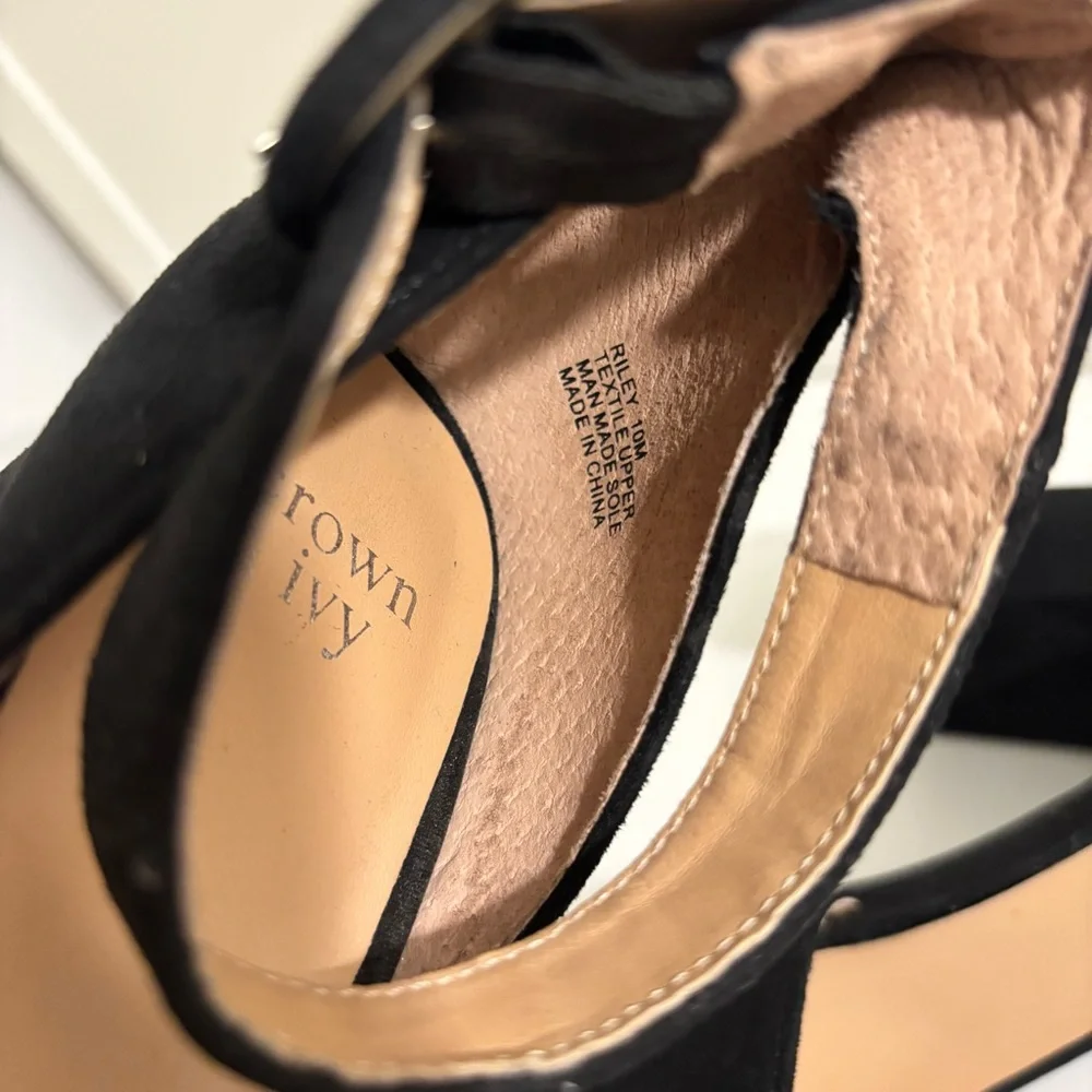 Crown & Ivy Riley Black Ankle Strap Box Platform Heels Size 10